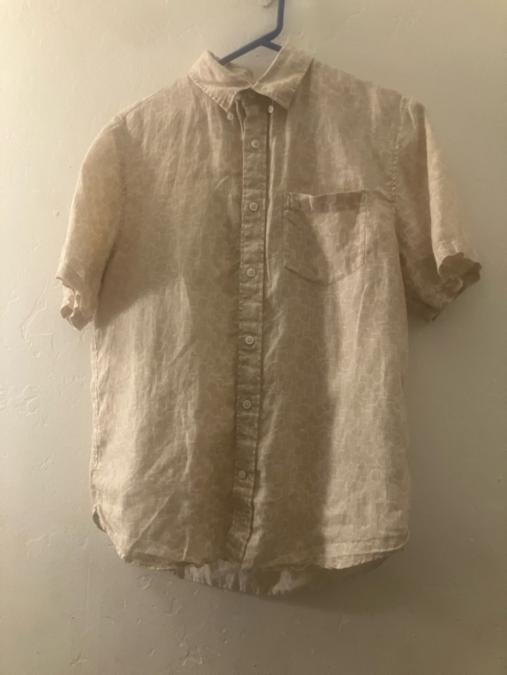 Club Monaco Light Beige Short-Sleeve Button-Down Shirt